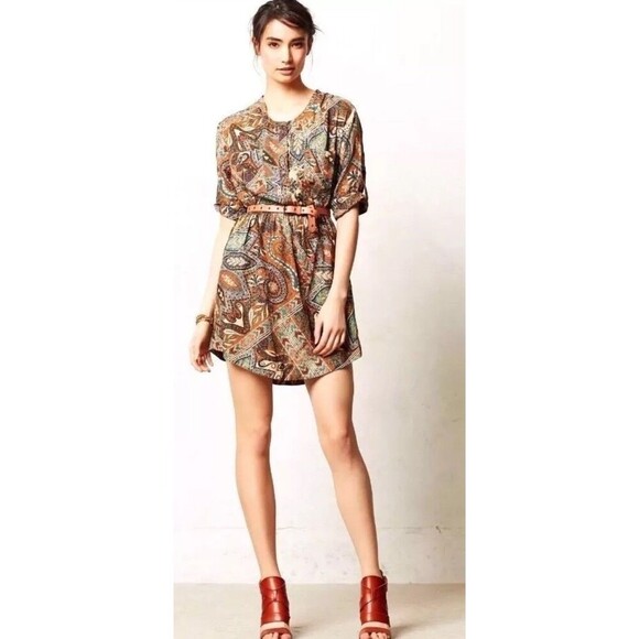 ANTHROPOLOGIE by HOLDING HORSES Paisley Palette Shirtdress DRESS 10 Top Large - Picture 1 of 11